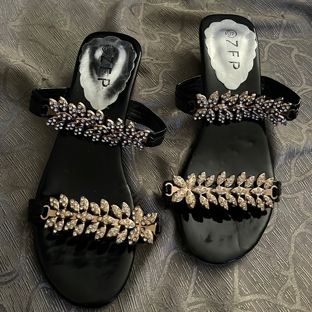 Black and Gold sandals for sale
